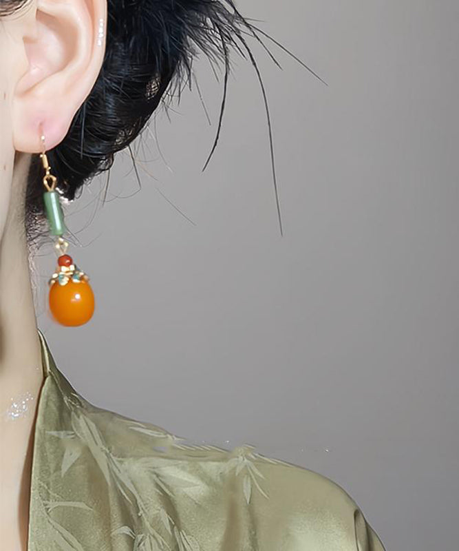 Fine Orange Sterling Silver Overgild Pearl Tassel Drop Earrings