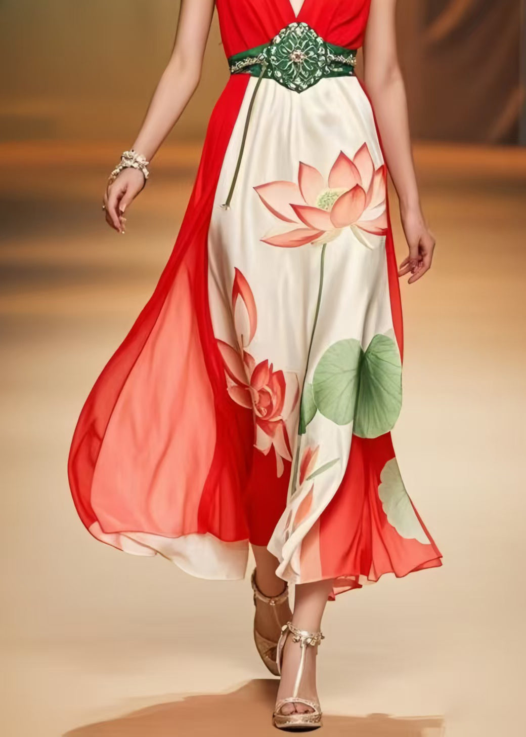 Fine Red Cinched Patchwork Silk Mini Dress Summer