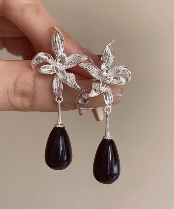 Fine Silk Alloy Resin Floral Water Drop Drop Earrings