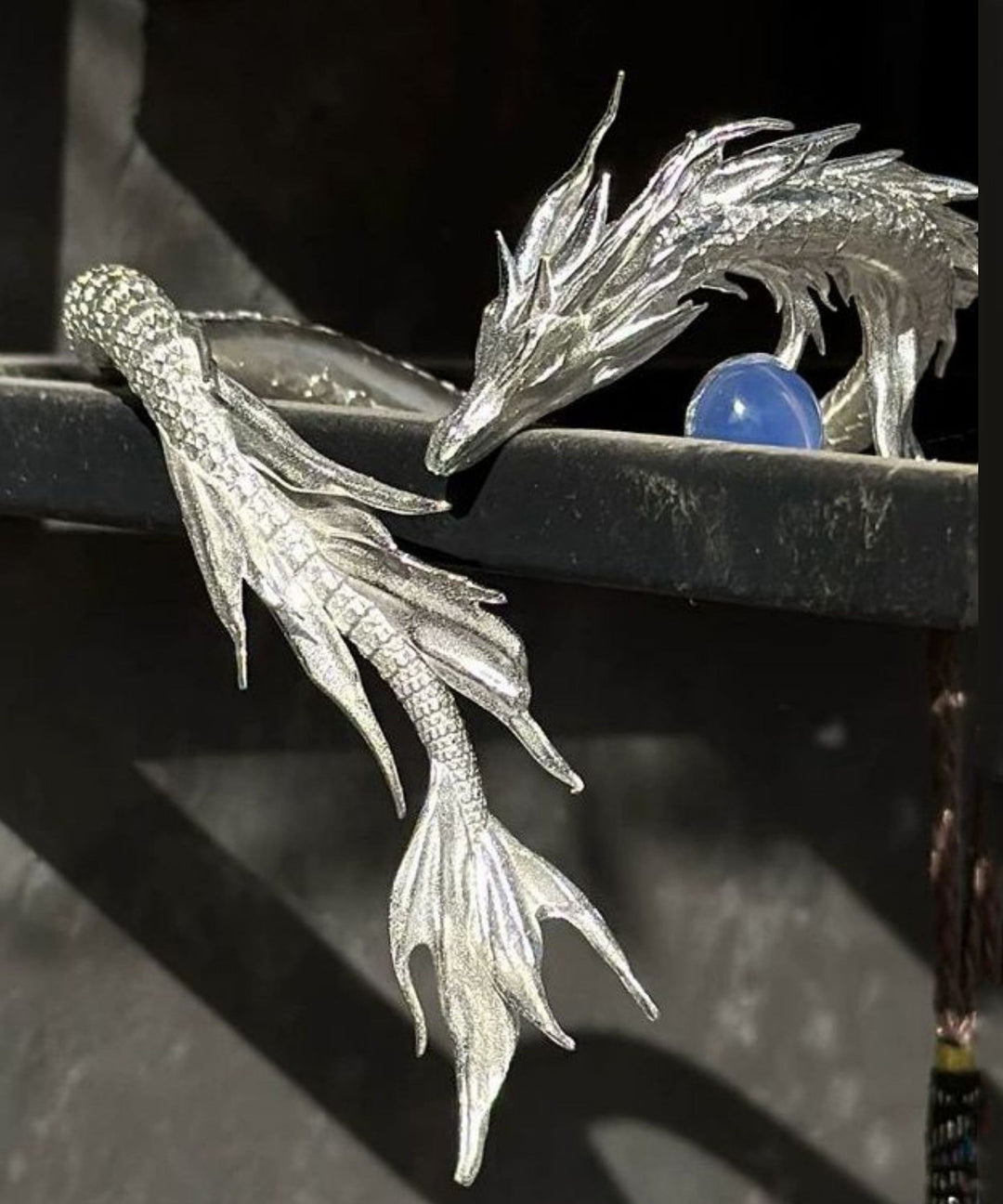 Fine Silk Sterling Silver Dragon Shaped Gem Stone Cuff