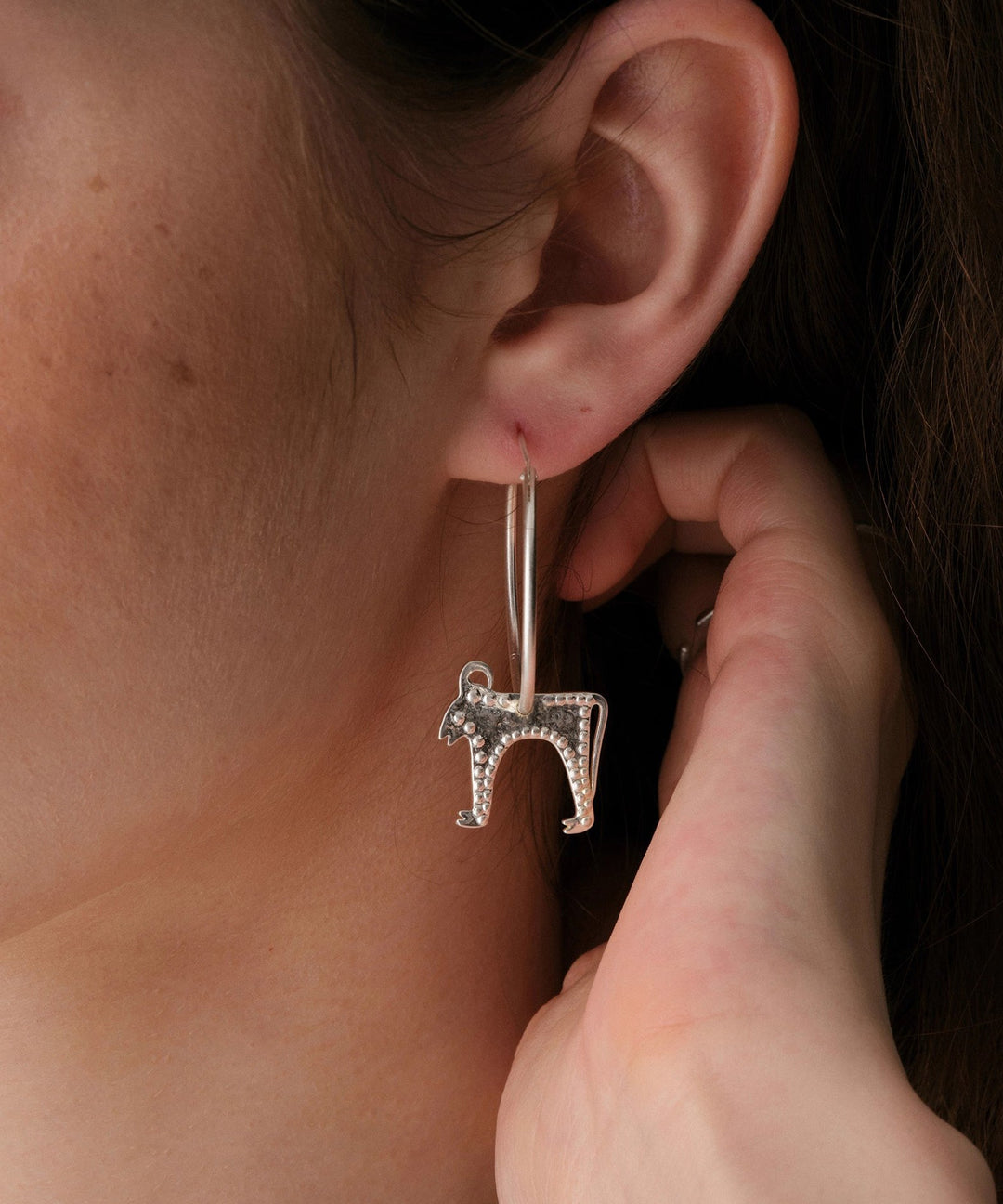 Fine Silk Sterling Silver Goat Hoop Earrings