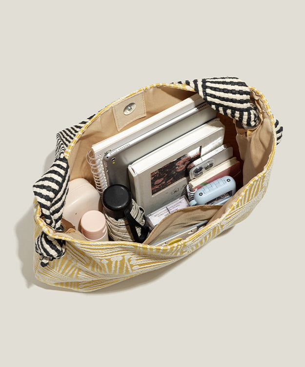 Fine Yellow Jacquard Large Capacity Cotton Shoulder Bags