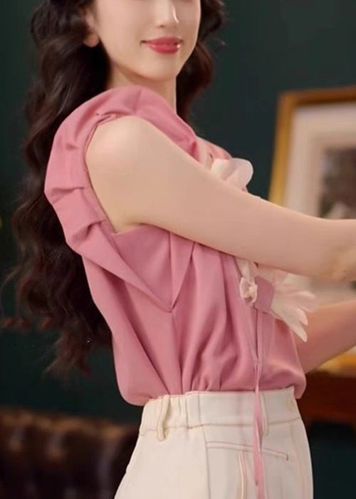 Floral Pink O Neck Patchwork Cotton T Shirt Summer