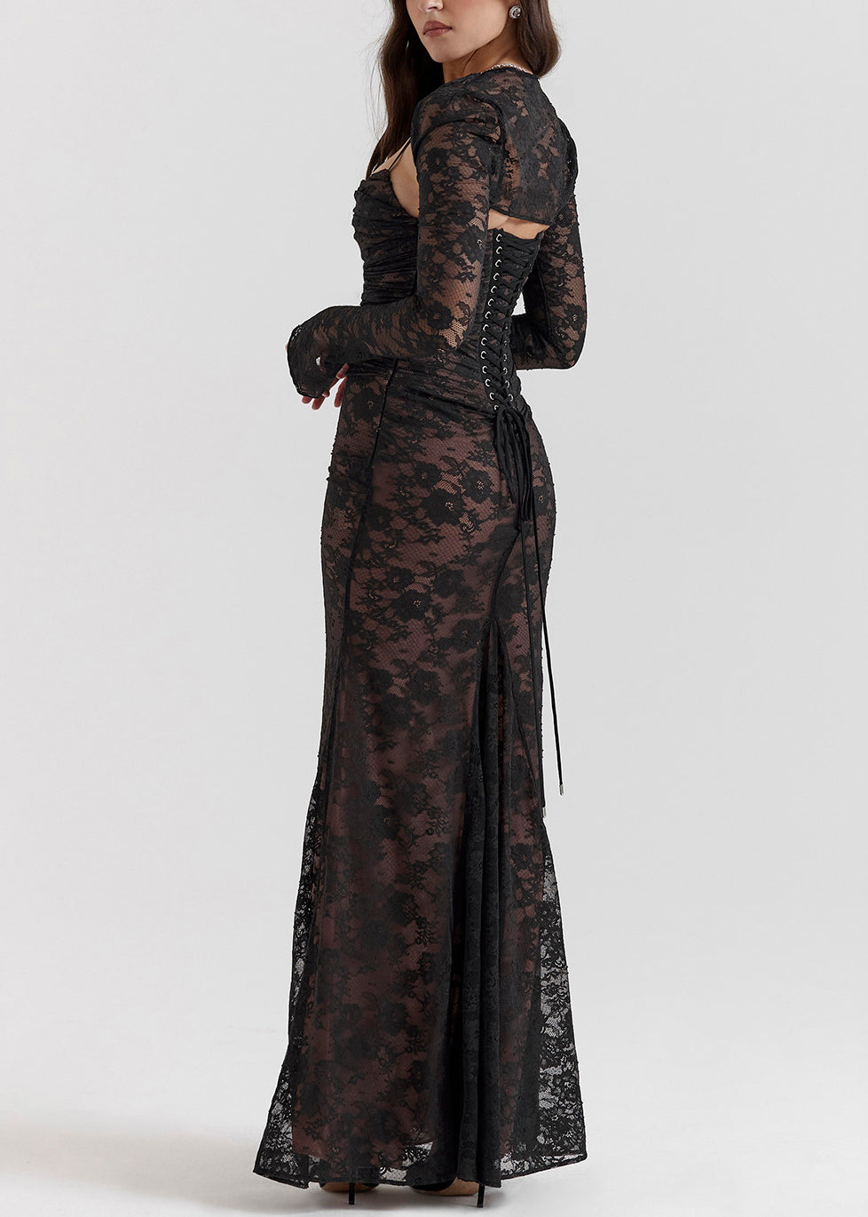 French Black Back Cross Strap Silm Fit Lace Party Dress Two Piece Set Sleeveless