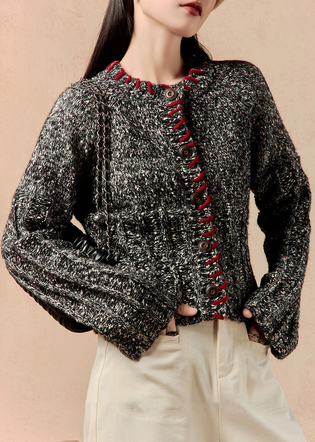 French Black Button Cozy Cotton Knit Sweaters Winter