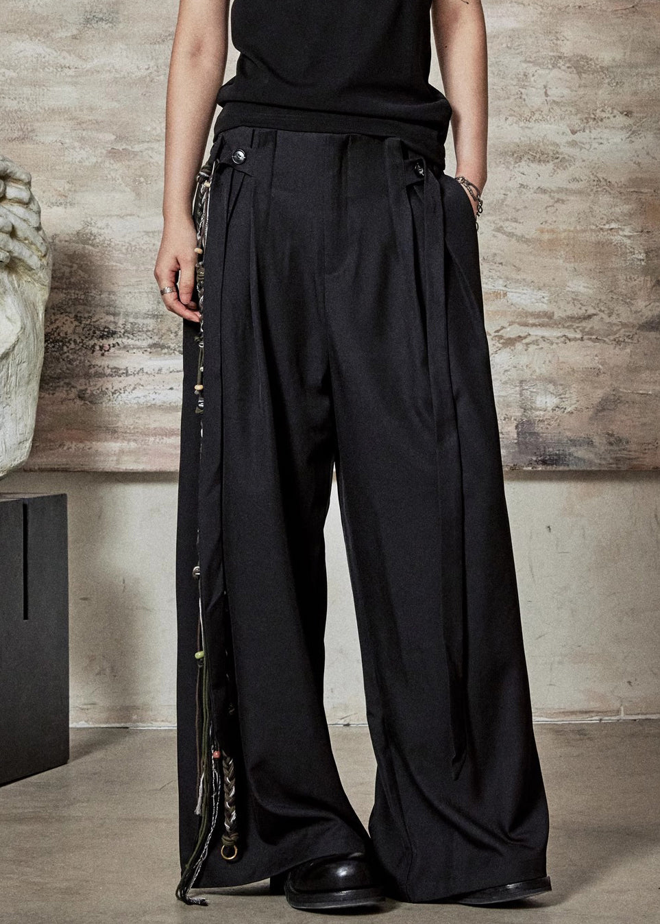 French Black Button High Waist Spandex Pants Summer