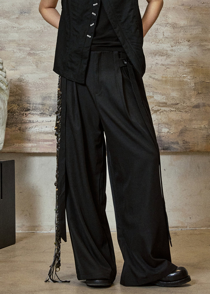 French Black Button High Waist Spandex Pants Summer