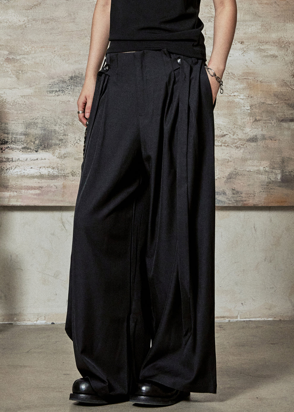 French Black Button High Waist Spandex Pants Summer