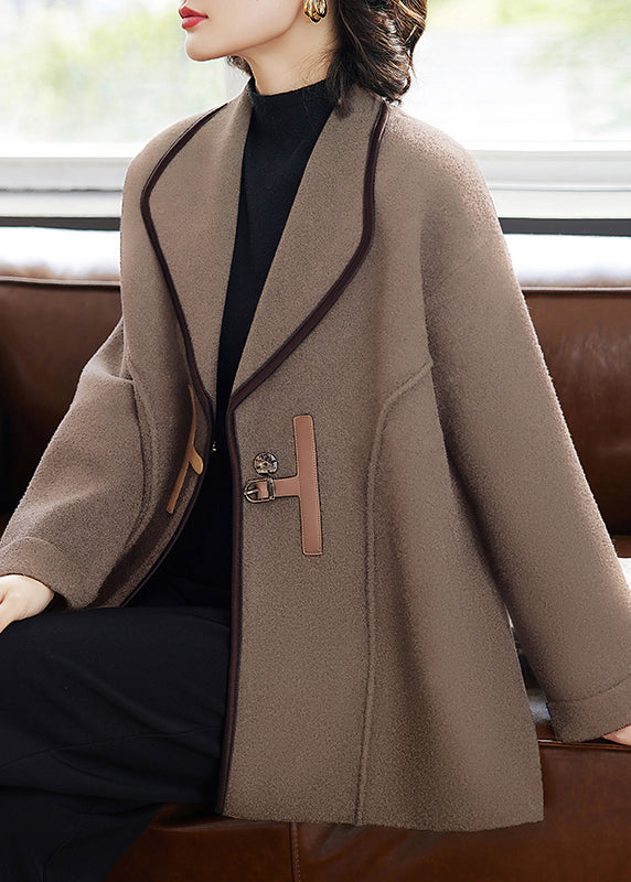 French Black Button Pockets Woolen Coats Winter