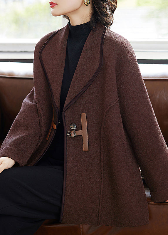 French Black Button Pockets Woolen Coats Winter