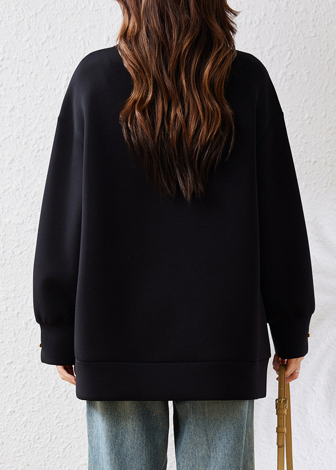 French Black Embroidered Butterfly Cotton Sweatshirt Fall