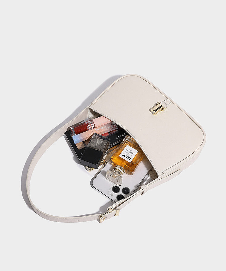 French Black Faux Leather Solid Durable Shoulder Bag