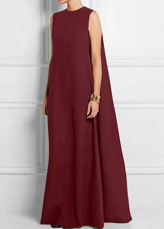 French Black High Waist Solid Cotton Ankle Dress Sleeveless