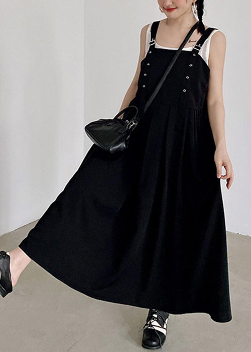 French Black Original Design High Waist Cotton Tank Dress Sleeveless