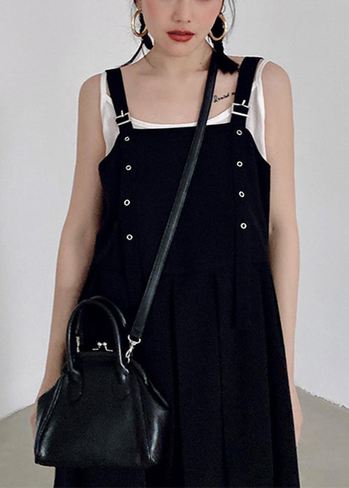 French Black Original Design High Waist Cotton Tank Dress Sleeveless
