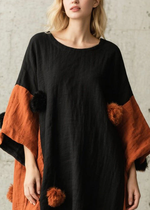 French Black Oversized Patchwork Fuzzy Ball Decorated Dresses Bracelet Sleeve