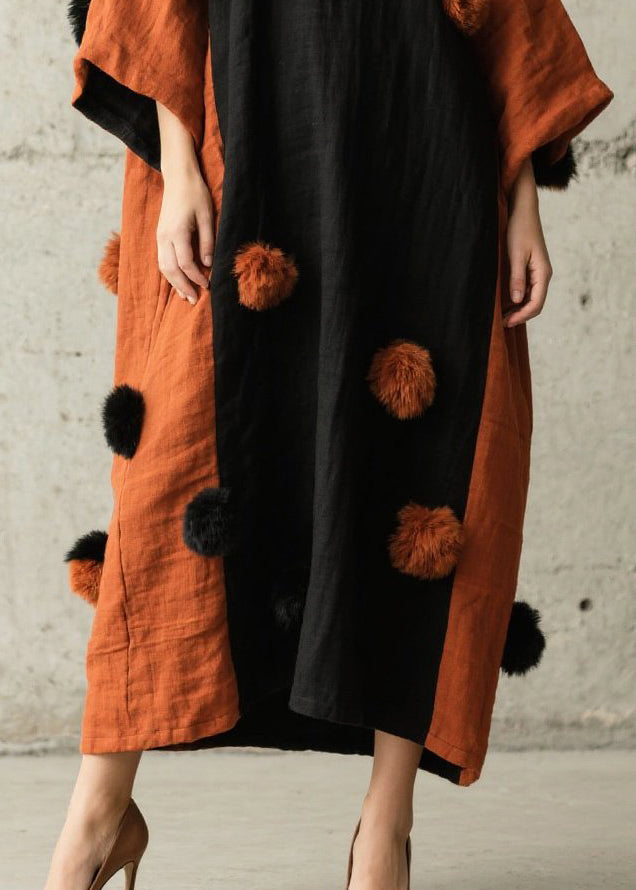 French Black Oversized Patchwork Fuzzy Ball Decorated Dresses Bracelet Sleeve