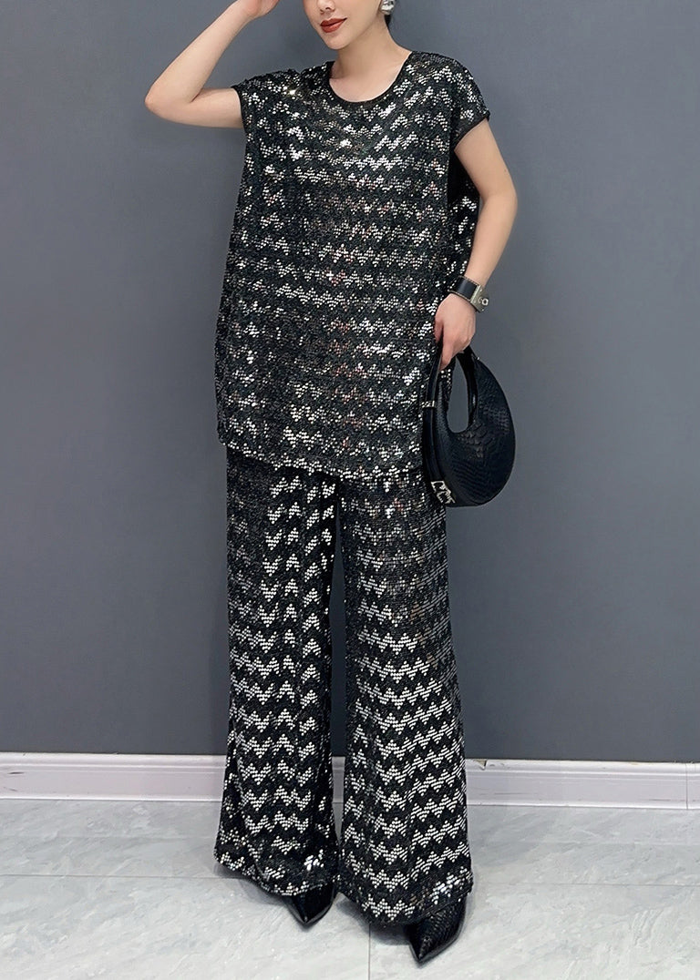 French Black Oversized Zircon Two Pieces Set Summer