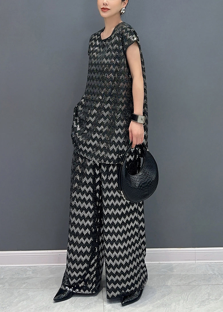 French Black Oversized Zircon Two Pieces Set Summer