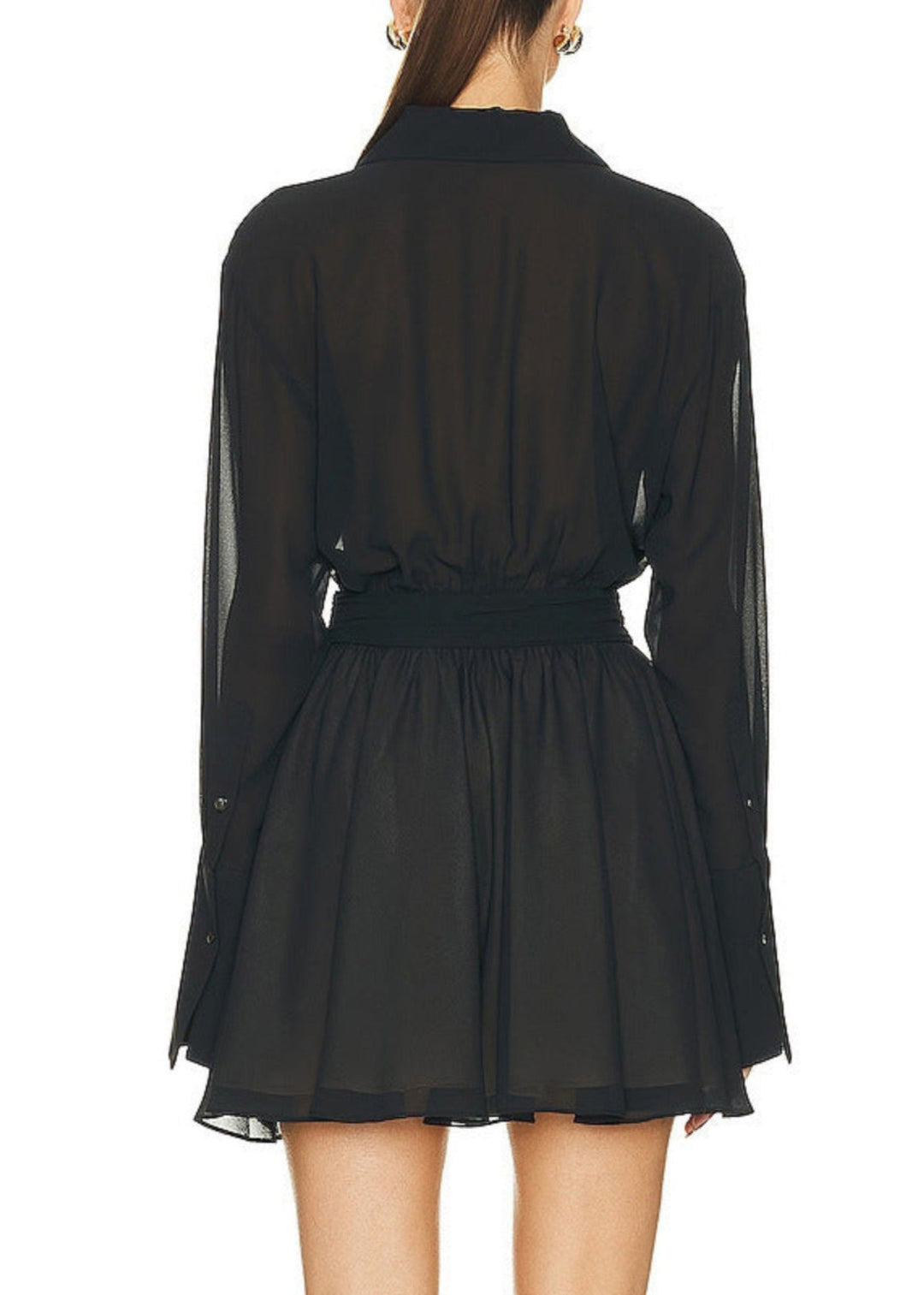 French Black Peter Pan Collar Button Chiffon Shirts Dress Spring