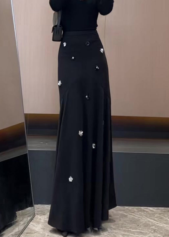 French Black Sequins High Waist Cotton Skirt Spring