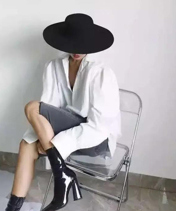 French Black Woolen Large Brim Versatile Jazz Hat