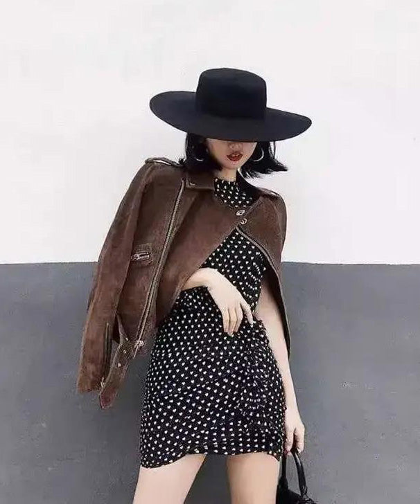 French Black Woolen Large Brim Versatile Jazz Hat