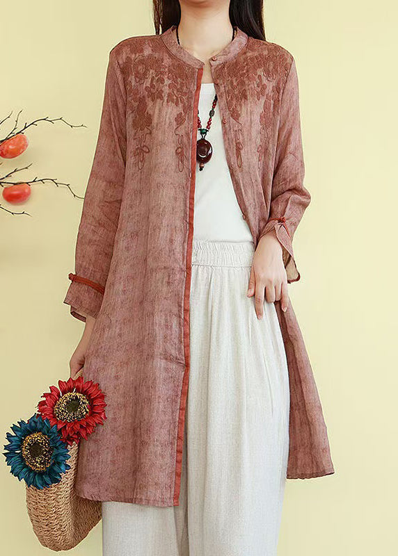 French Blue Embroidered Button Linen Shirts Fall