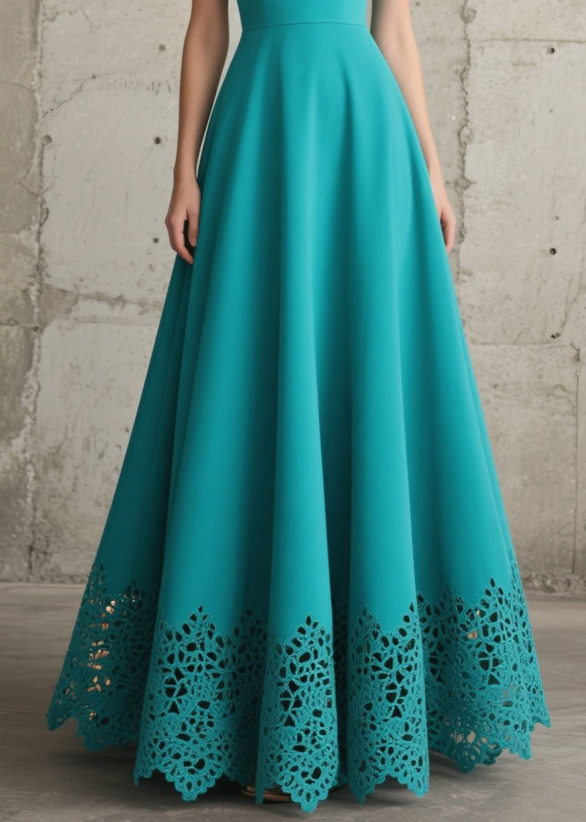 French Blue Exra Large Hem Hollow Out Chiffon Vacation Dress Summer