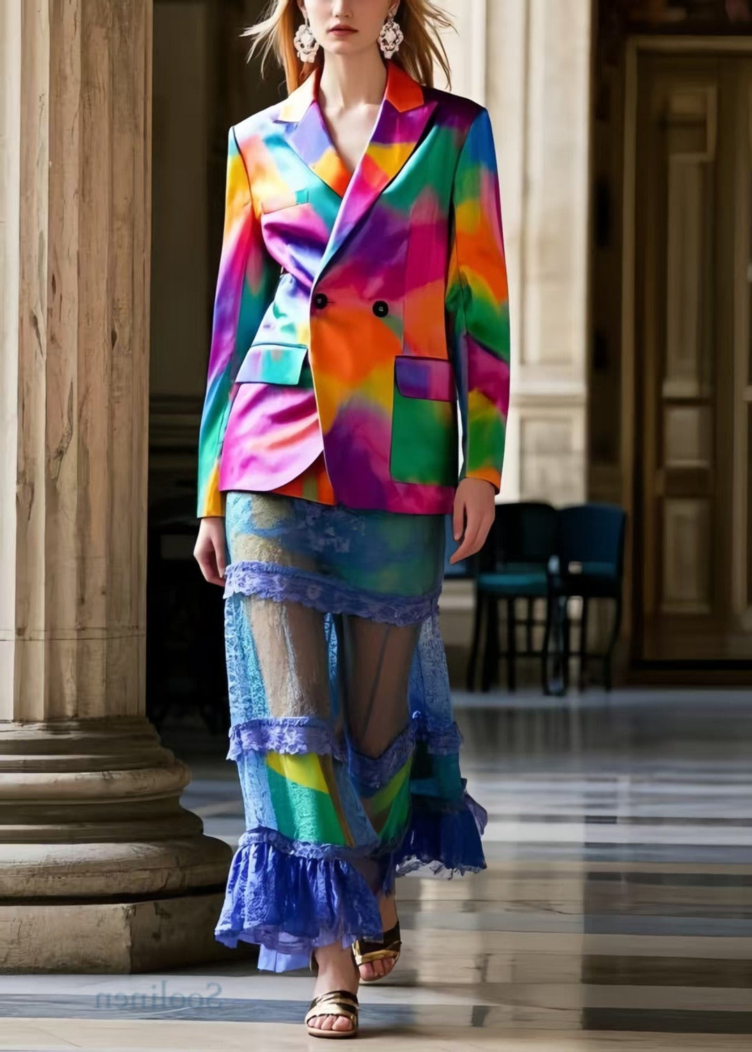 French Blue Hollow Out Patchwork Lace Wraped Skirts Summer