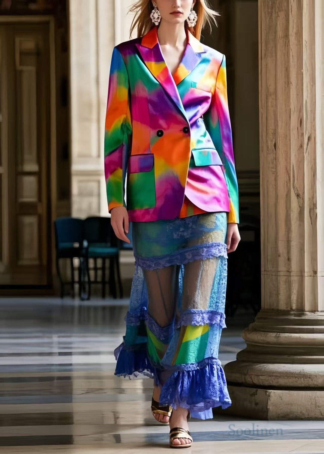 French Blue Hollow Out Patchwork Lace Wraped Skirts Summer