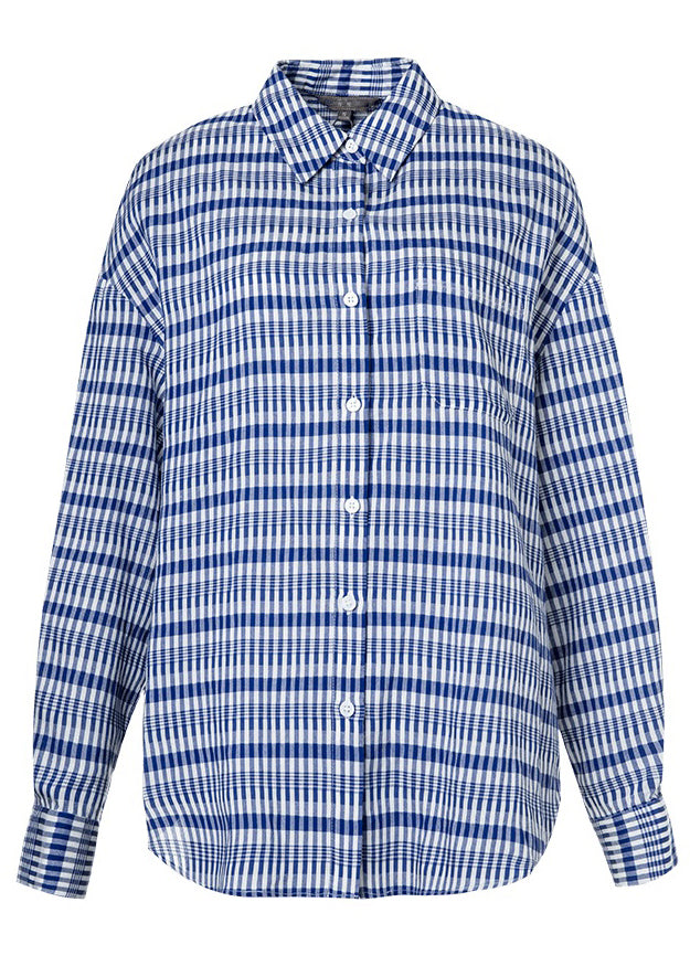 French Blue Peter Pan Collar Striped Shirts Fall
