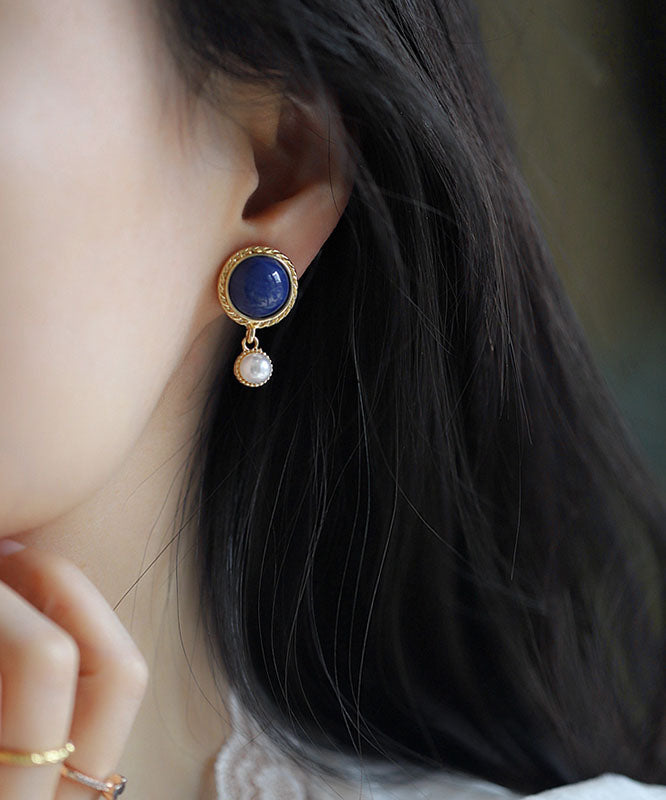 French Blue Sterling Silver Alloy Pearl Stud Earrings