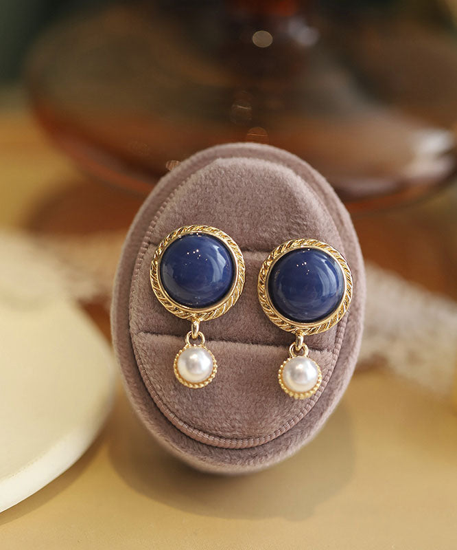 French Blue Sterling Silver Alloy Pearl Stud Earrings