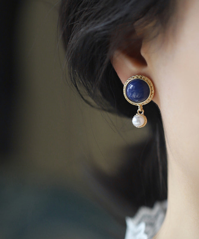 French Blue Sterling Silver Alloy Pearl Stud Earrings