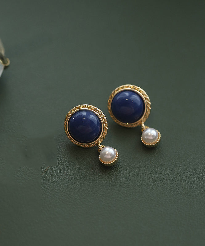 French Blue Sterling Silver Alloy Pearl Stud Earrings