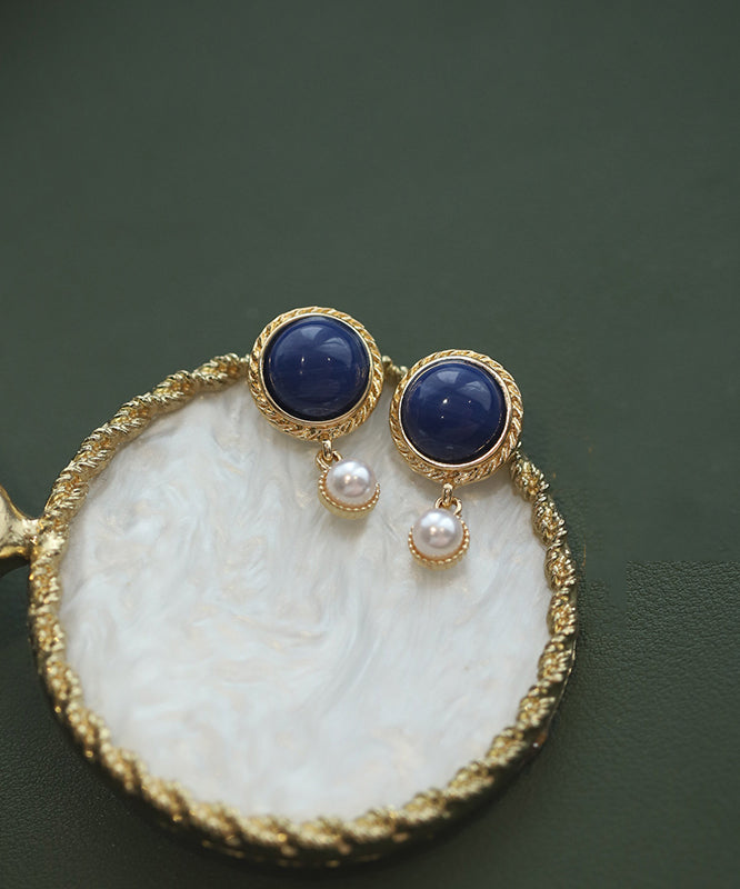 French Blue Sterling Silver Alloy Pearl Stud Earrings