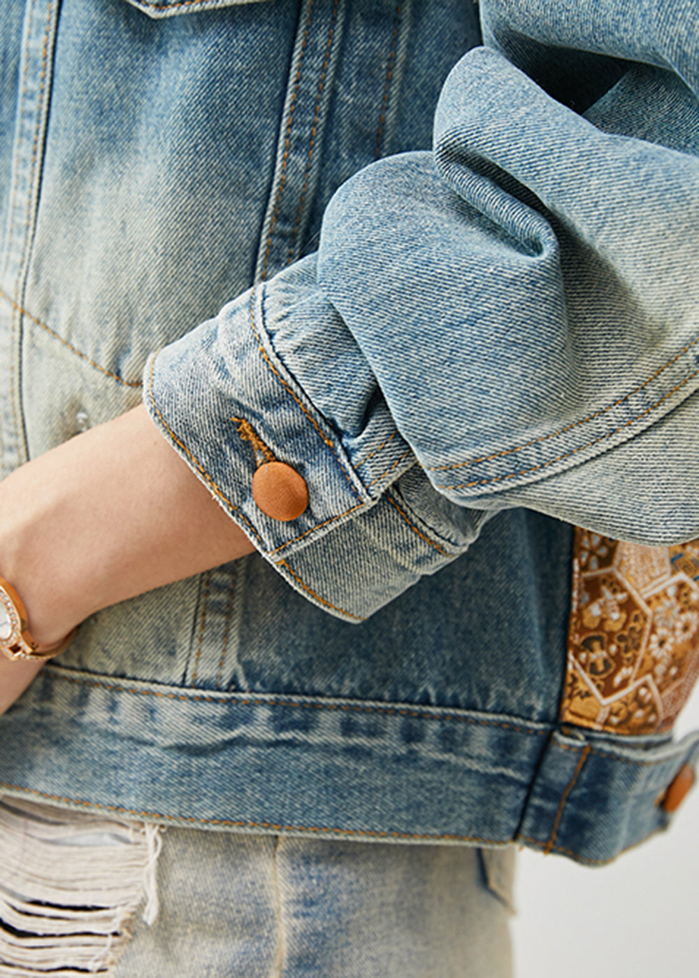 French Blue Tasseled Patchwork Denim Jacket Spring