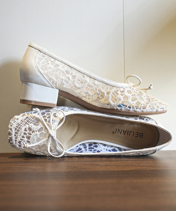 French Bow Splicing Chunky Beige Breathable Mesh