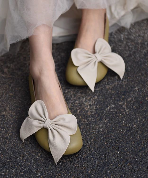 French Bow Splicing Penny Loafers Beige Faux Leather