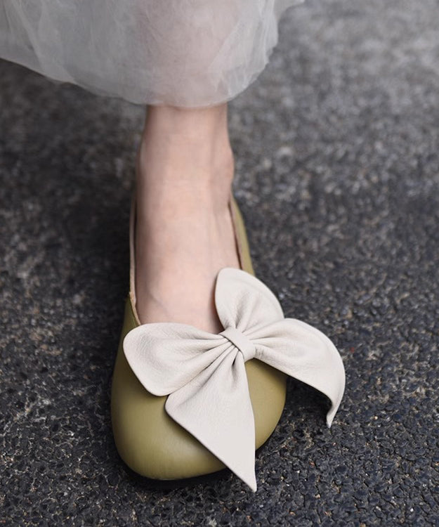 French Bow Splicing Penny Loafers Beige Faux Leather