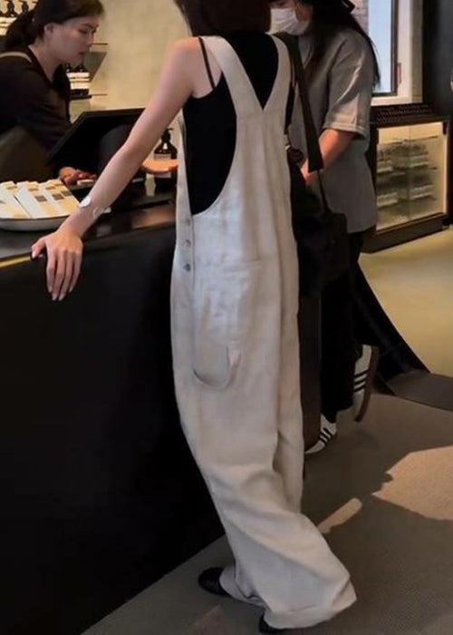 French Button High Waist Linen Jumpsuit Sleeveless