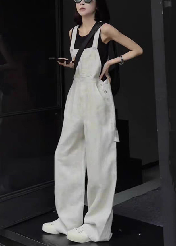 French Button High Waist Linen Jumpsuit Sleeveless