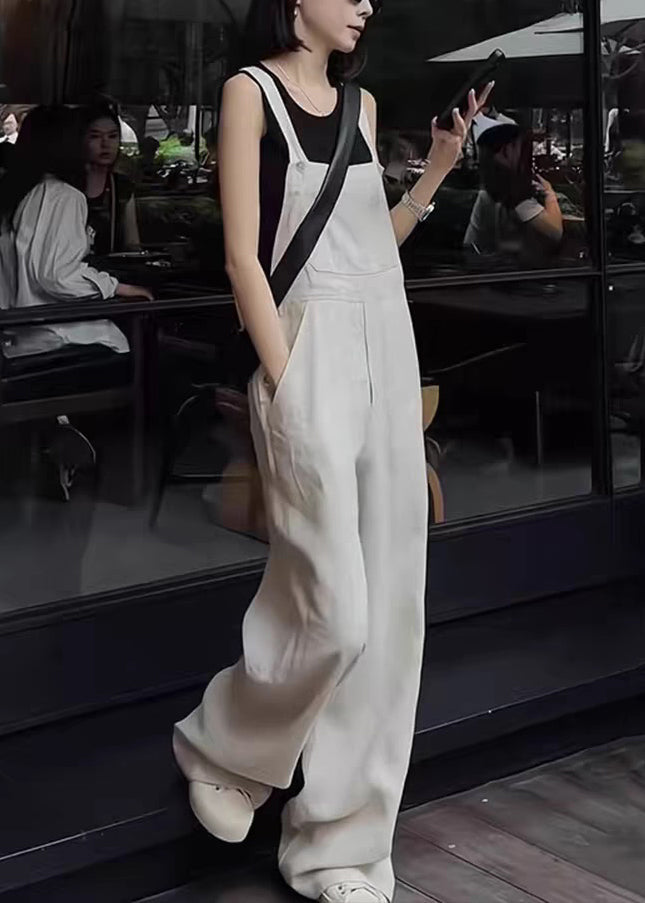 French Button High Waist Linen Jumpsuit Sleeveless