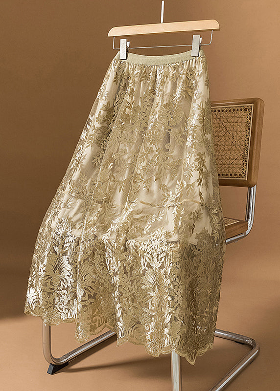 French Champagne Embroidered Lace A Line Skirts Fall