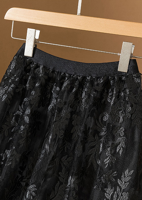 French Champagne Embroidered Lace A Line Skirts Fall