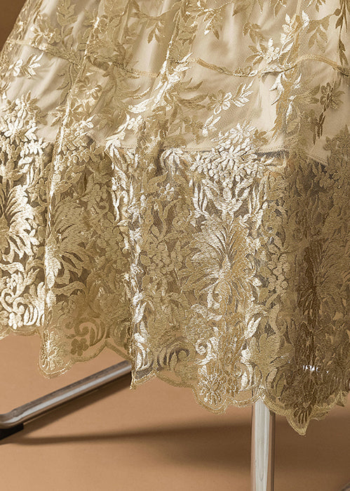 French Champagne Embroidered Lace A Line Skirts Fall