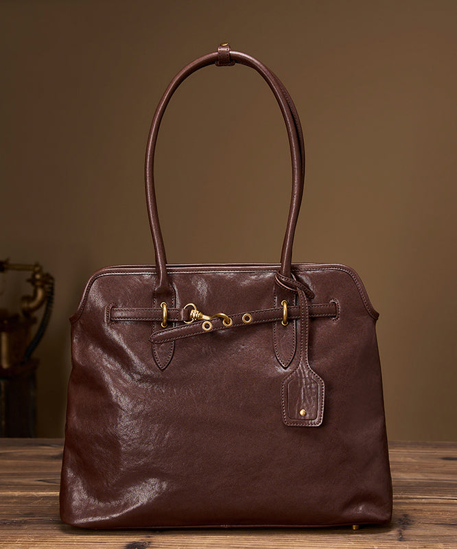 French Chocolate Solid Durable Leather Women Shoulder Bags