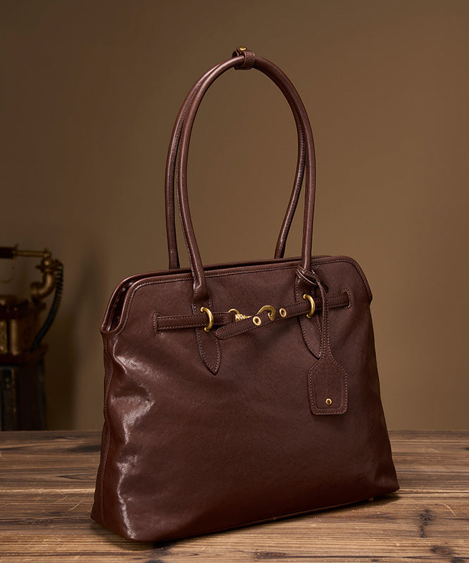 French Chocolate Solid Durable Leather Women Shoulder Bags