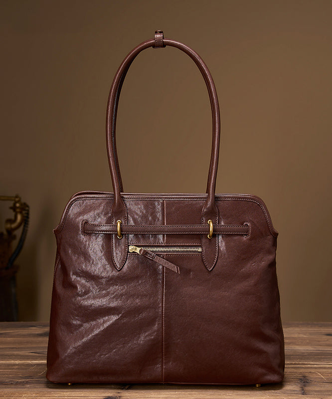 French Chocolate Solid Durable Leather Women Shoulder Bags